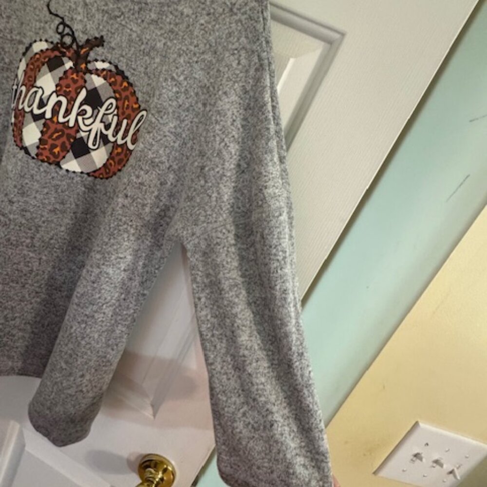 Rustic Thanksgiving Tunic Top - Boho Leopard Print Pumpkin Cozy Lounge Sweater M - Picture 5 of 9